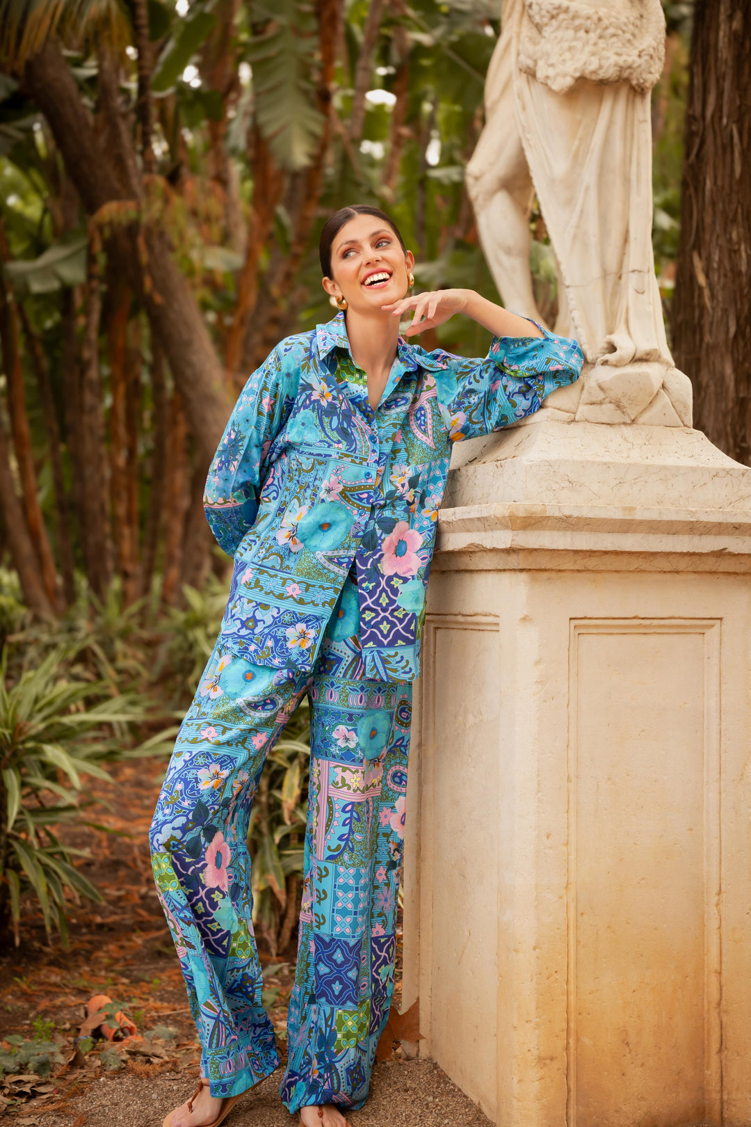 "JUNE" Silk Blouse - Magical Mosaic Azure Introvertie VIENNA