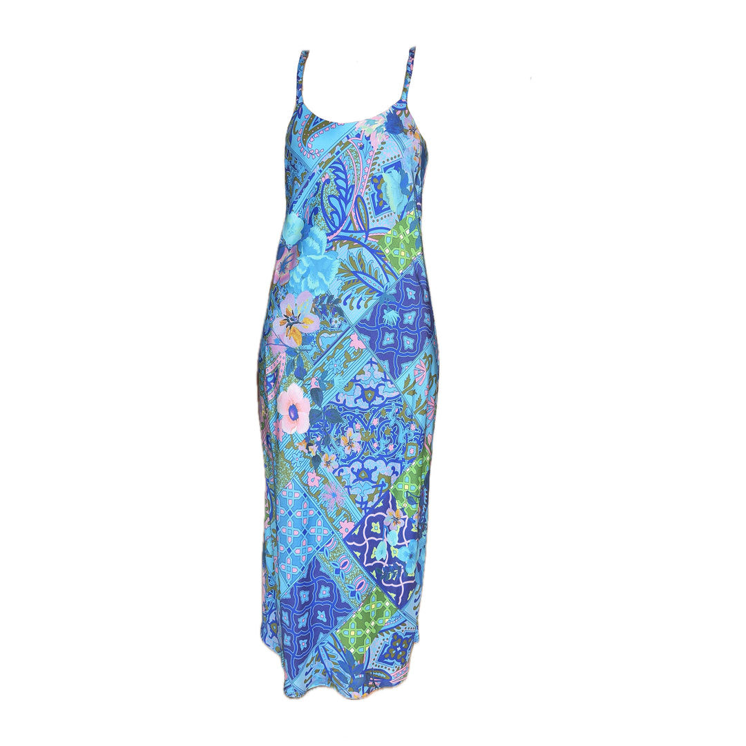 „NOT YOUR DARLING“ Slip Dress Midi – Mosaic Azure