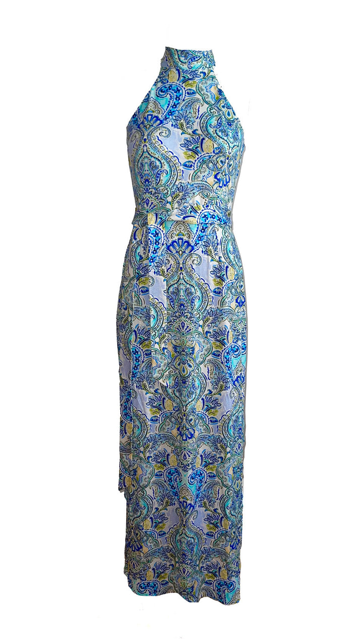 "NOLITA" Halterneck Viscose Jersey Dress Maxi - frozen blueberries Introvertie VIENNA