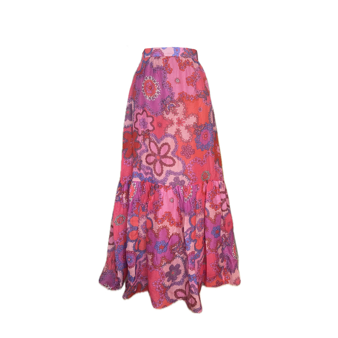 "SORRENTO" Seiden/Leinen Maxi-Rock Pink Bloom