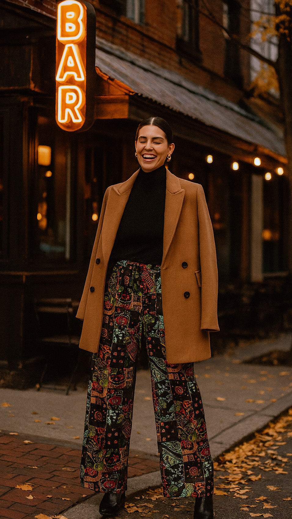 "JOHNNY" Stretch Silk Satin Palazzo Pants - Azulejo Dark Introvertie VIENNA