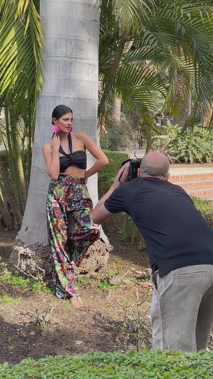 "JOHNNY" Stretch Silk Satin Palazzo Hose - Azulejo Dark