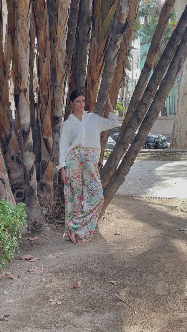 "JOHNNY" Stretch Seiden Satin Hose - Azulejo Light