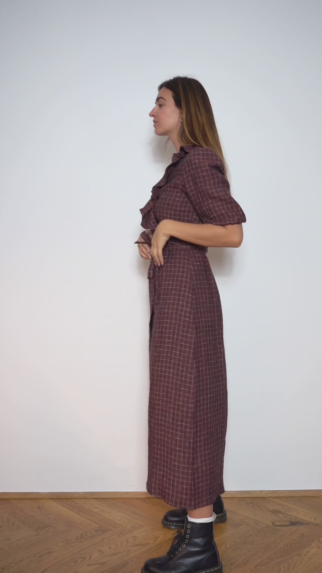 "CORNWALL" Leinen Wickelkleid Maxi in Burgundy Bliss