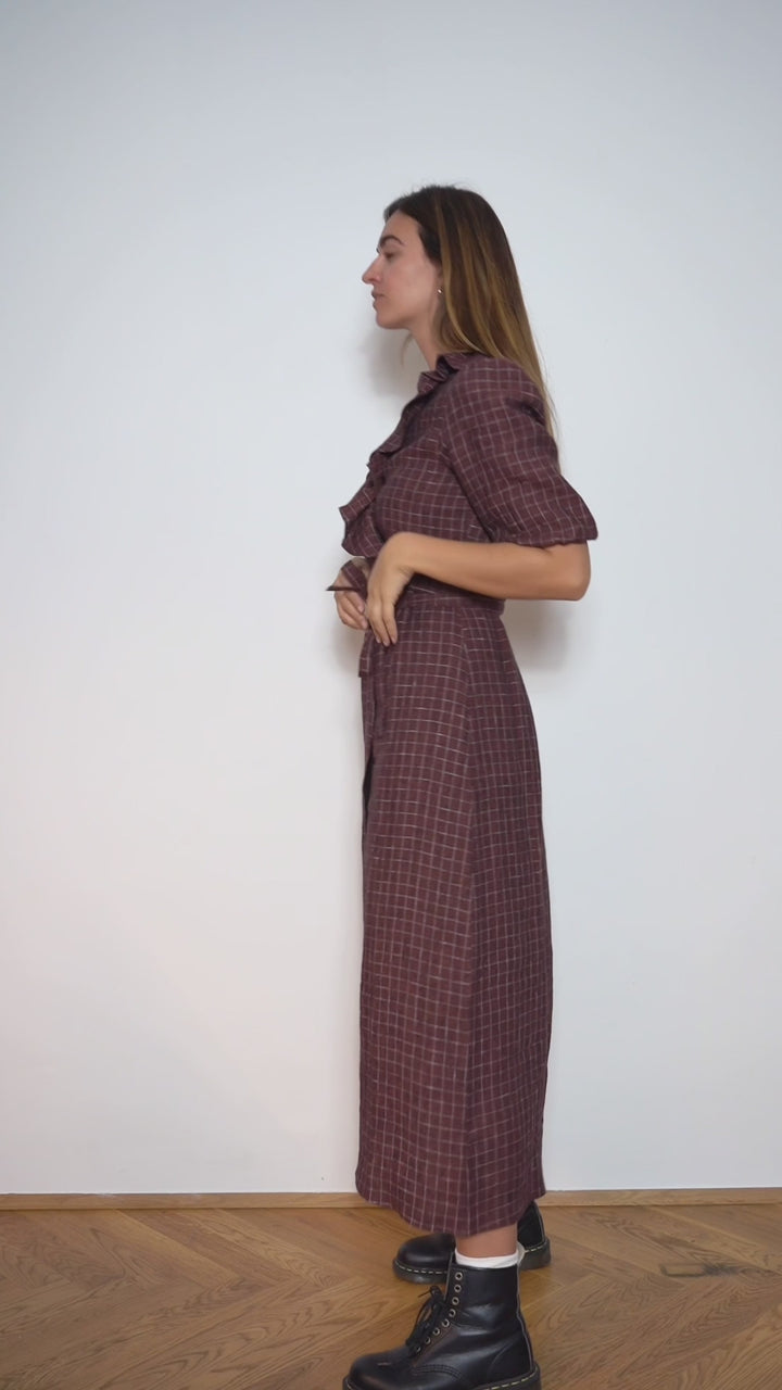 "CORNWALL" Leinen Wickelkleid Maxi in Burgundy Bliss