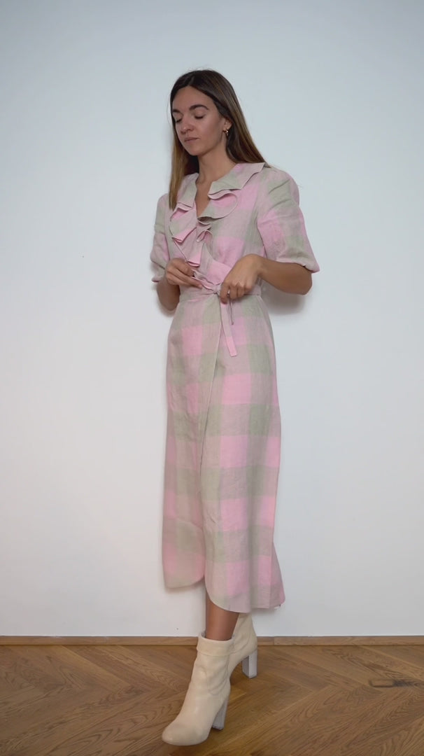 "CORNWALL" Leinen Wickelkleid Maxi in Burgundy Bliss