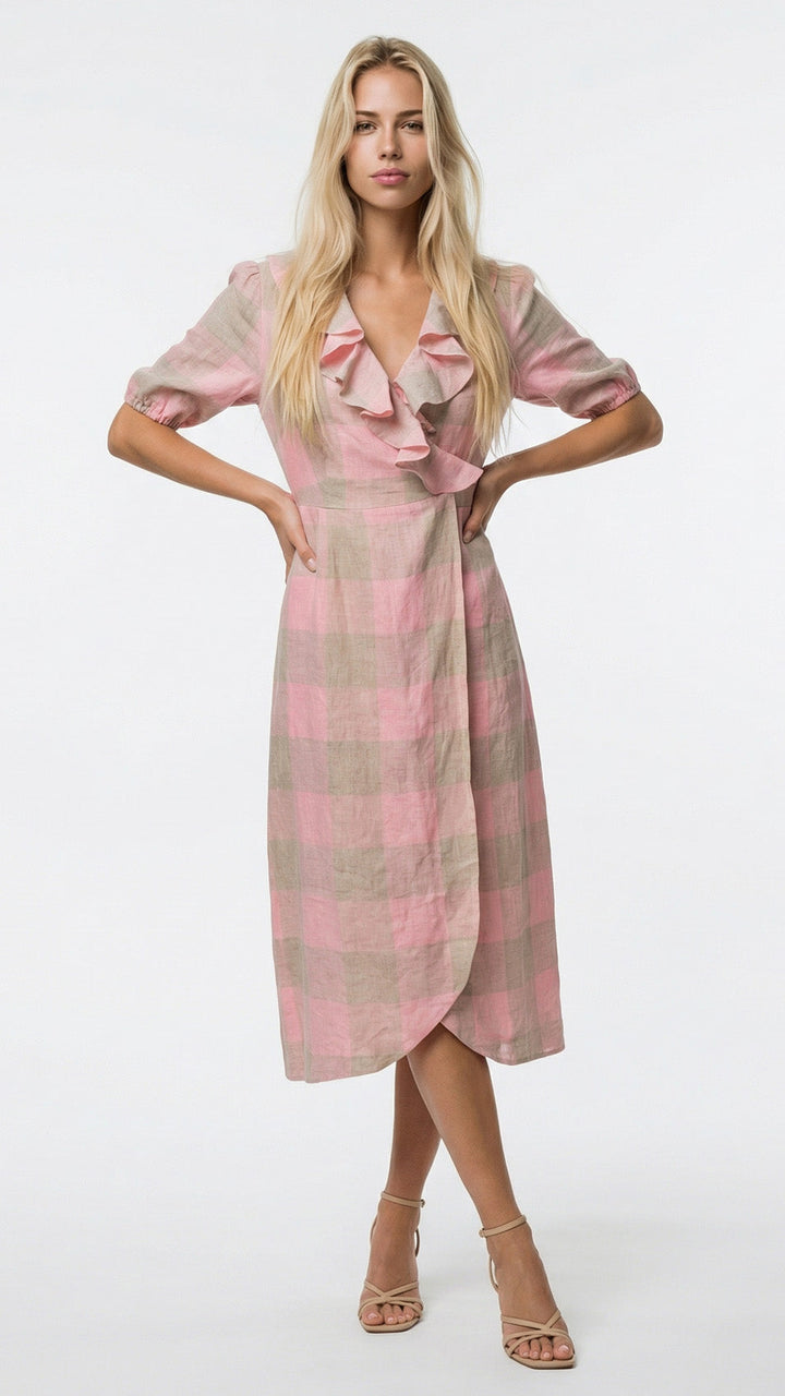"CORNWALL" Linen Wrap Dress Maxi Zesty Rose Introvertie VIENNA