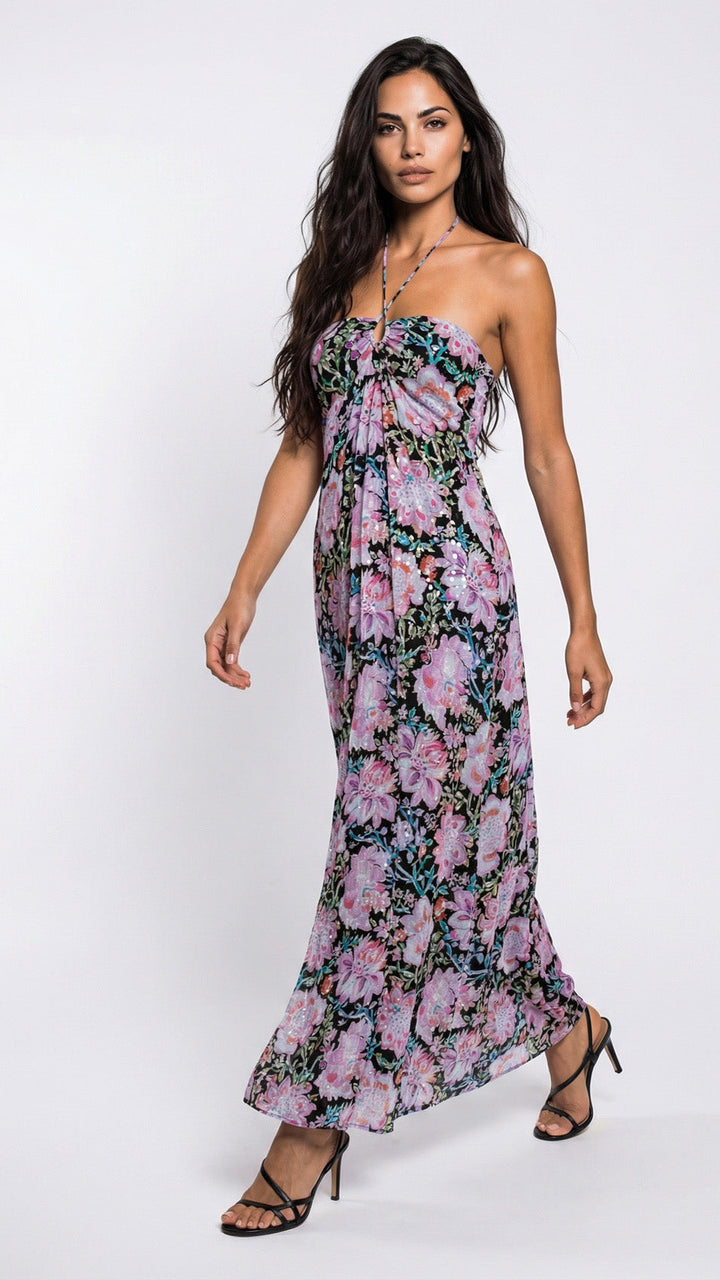 "FORGOT ABOUT YOU" Flowy Bandeau Viscose Maxi Dress - Hibiscus Harmony Introvertie VIENNA