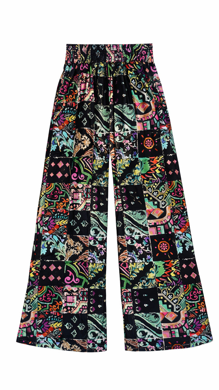 "JOHNNY" Stretch Silk Satin Pants - Azulejo Light Introvertie VIENNA