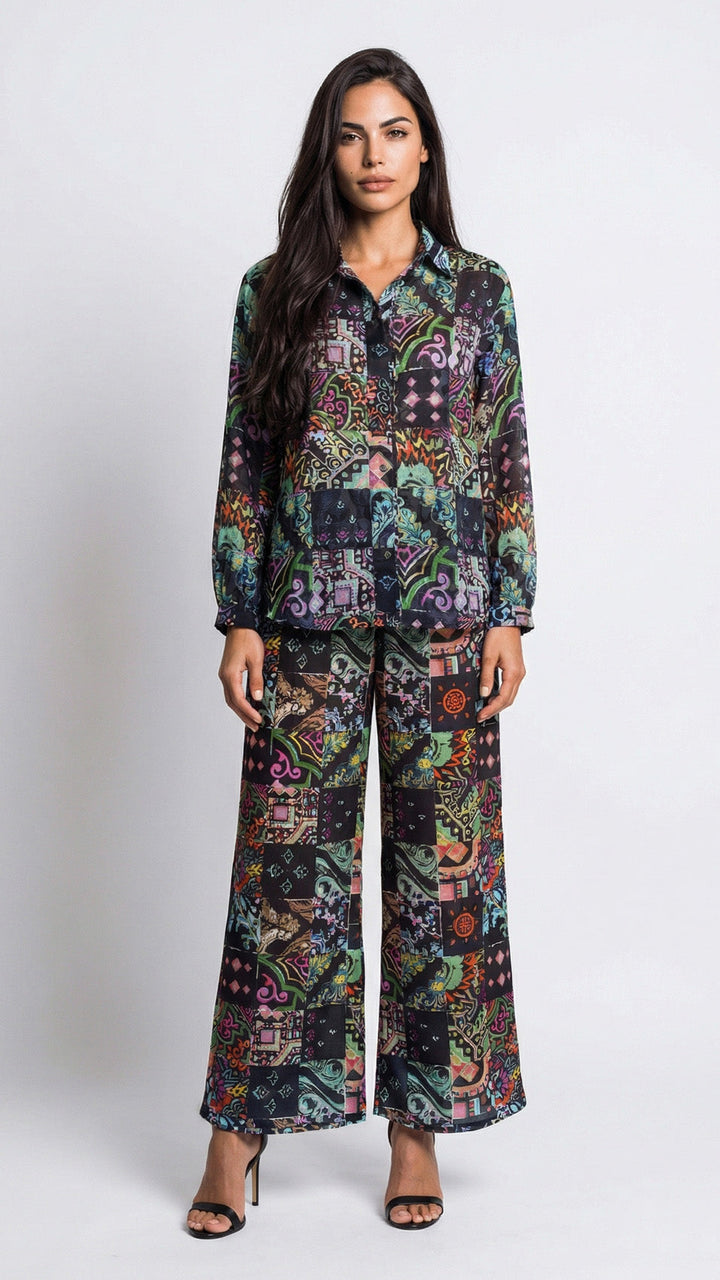 "JOHNNY" Stretch Silk Satin Pants - Azulejo Light Introvertie VIENNA