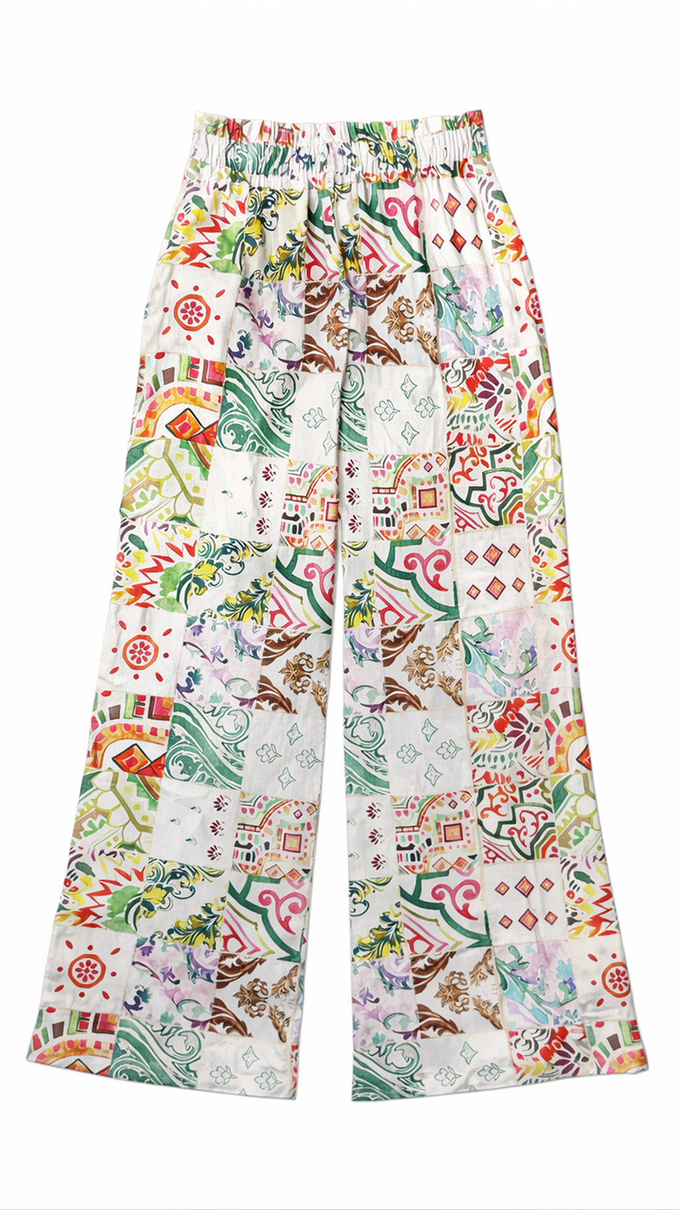 "JOHNNY" Stretch Silk Satin Pants - Azulejo Light Introvertie VIENNA