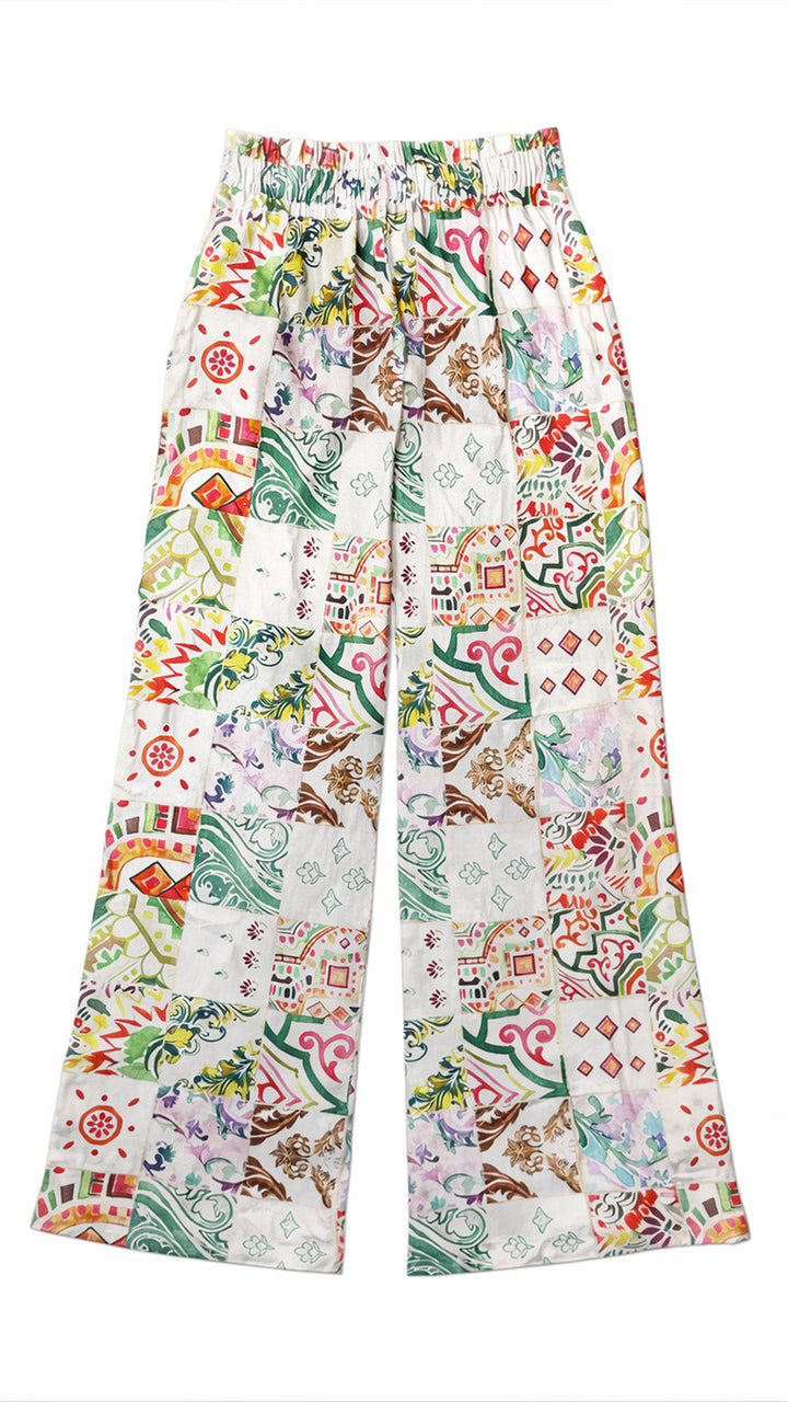 "JOHNNY" Stretch Silk Satin Pants - Azulejo Light Introvertie VIENNA