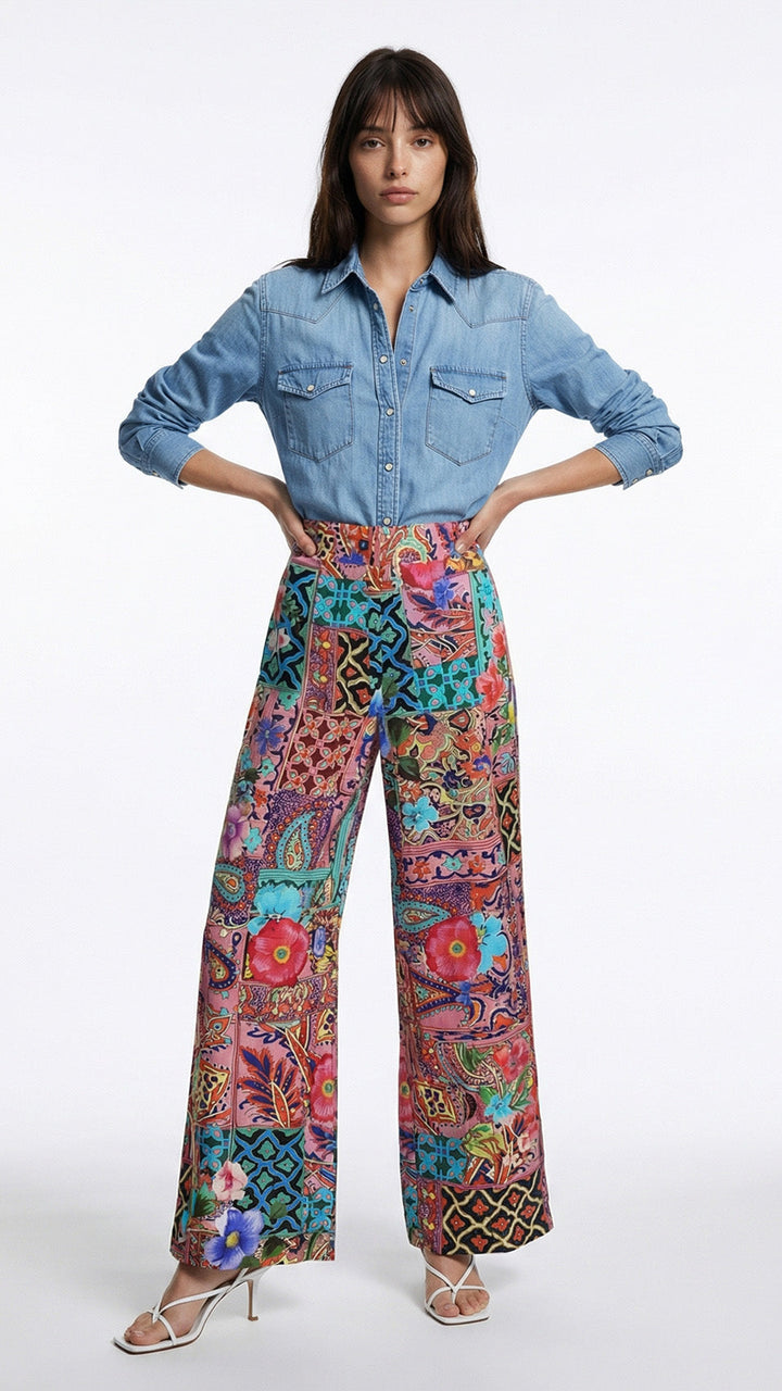 "JOHNNY" Silk Pants - Magical Mosaic Azure Introvertie VIENNA