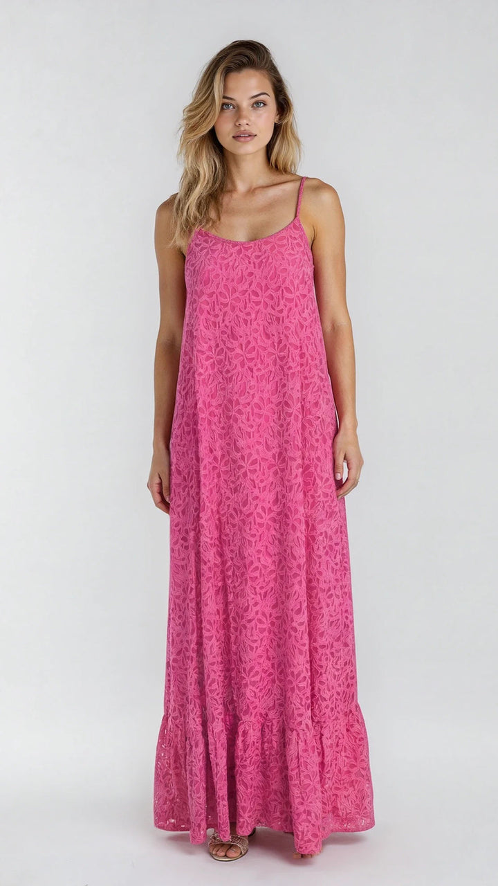 "MADEIRA" A-Line Silk/Cotton Maxi Dress - frozen raspberries Introvertie VIENNA