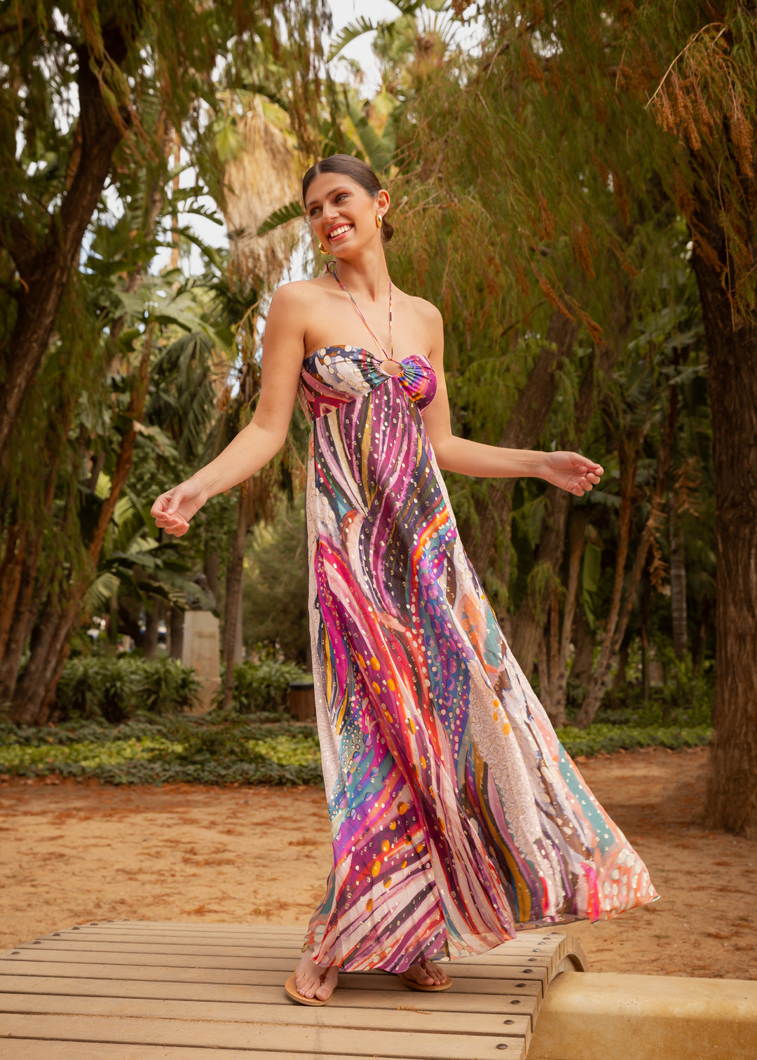 "FORGOT ABOUT YOU" Flowy Bandeau Viscose Maxi Dress - Hibiscus Harmony Introvertie VIENNA