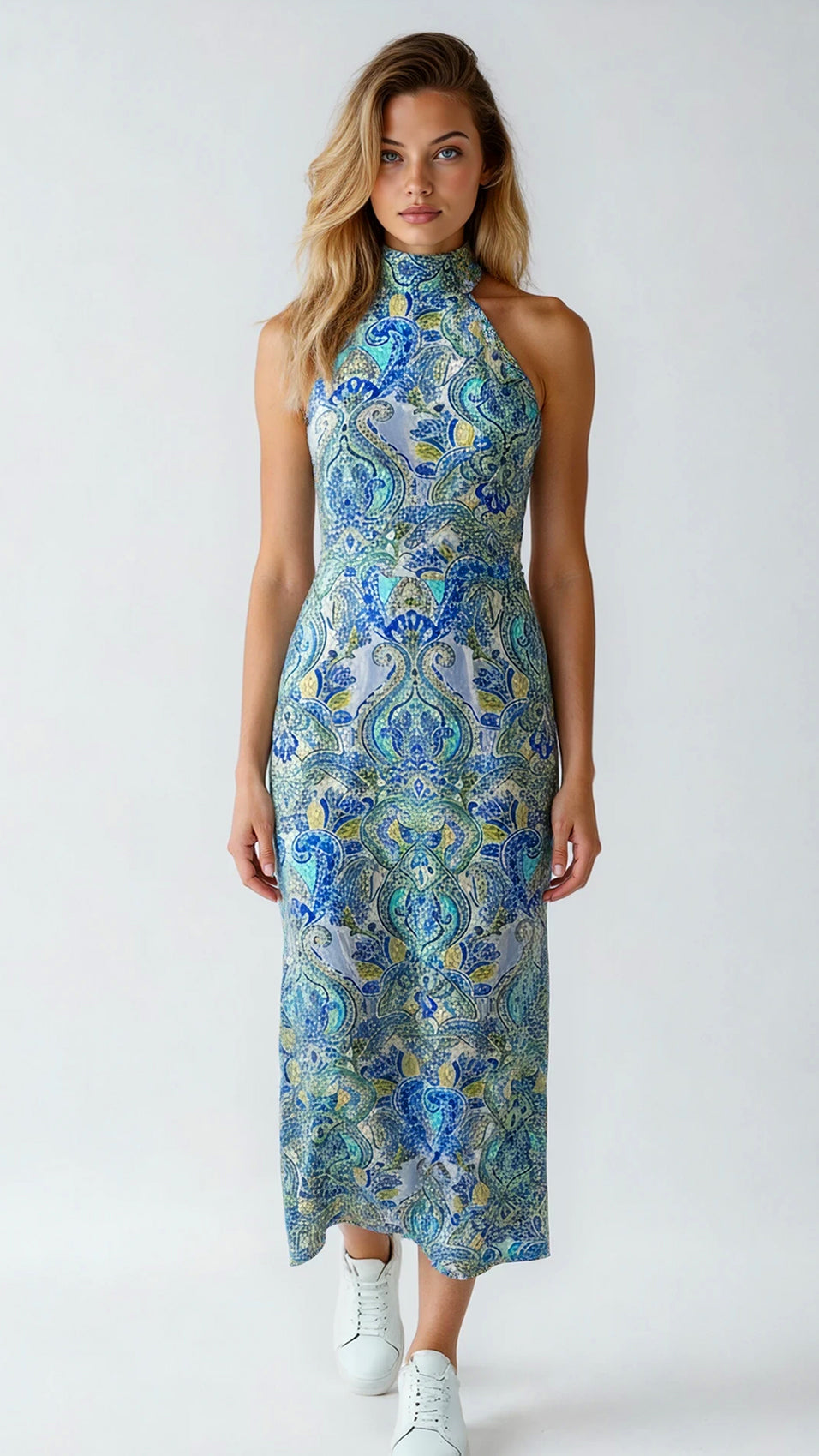 "NOLITA" Halterneck Viscose Jersey Dress Maxi - watermelon Introvertie VIENNA