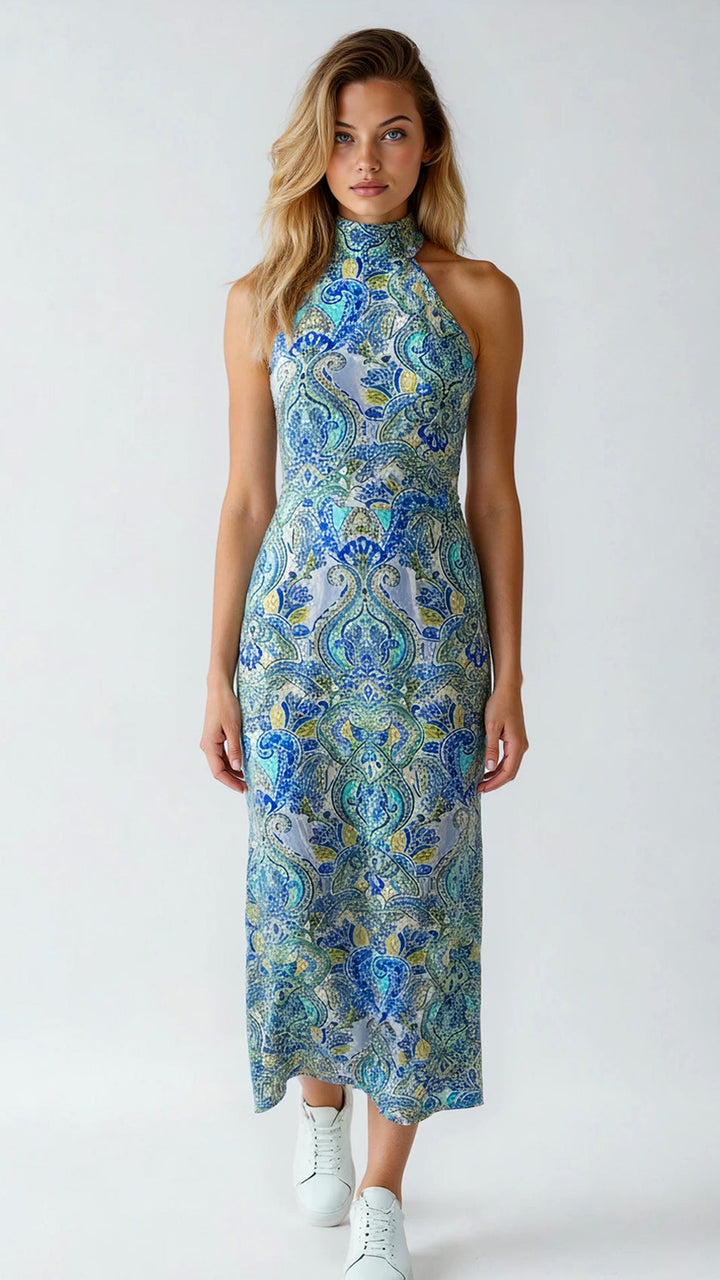 "NOLITA" Halterneck Viscose Jersey Dress Maxi - watermelon Introvertie VIENNA