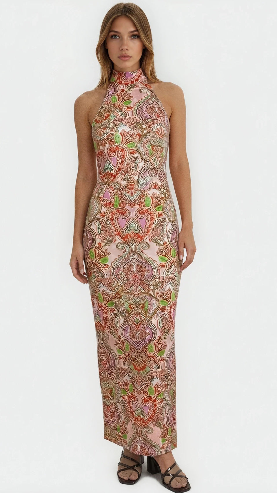 "NOLITA" Halterneck Viscose Jersey Dress Maxi - watermelon Introvertie VIENNA