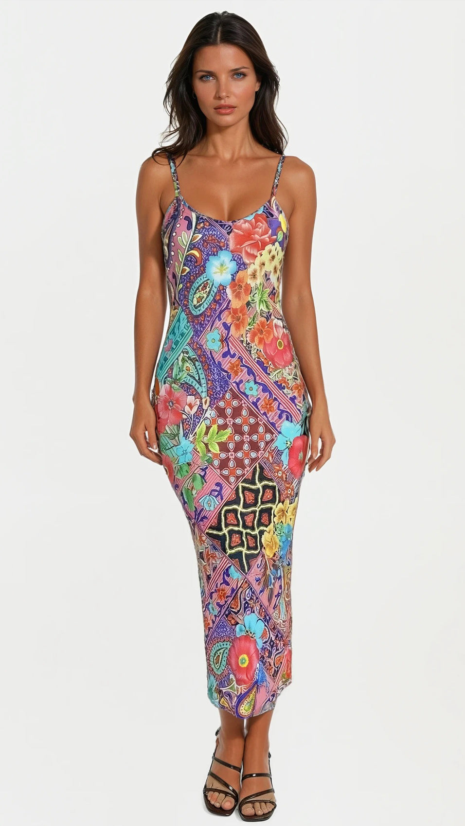 "NOT YOUR DARLING" Slip Dress Midi - Magical Mosaic Azure Introvertie VIENNA