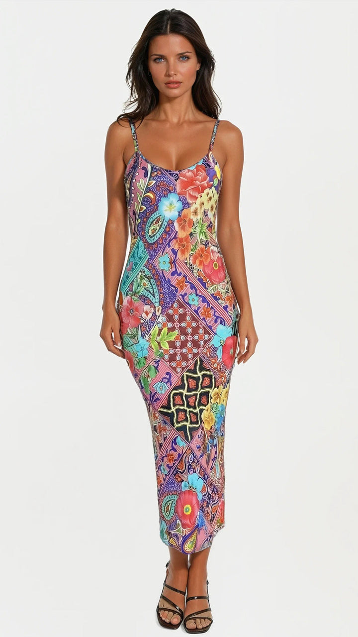 "NOT YOUR DARLING" Slip Dress Midi - Magical Mosaic Azure Introvertie VIENNA