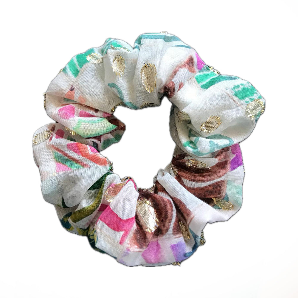 Silk Cotton Lurex Scrunchie - Azulejo Light Introvertie VIENNA