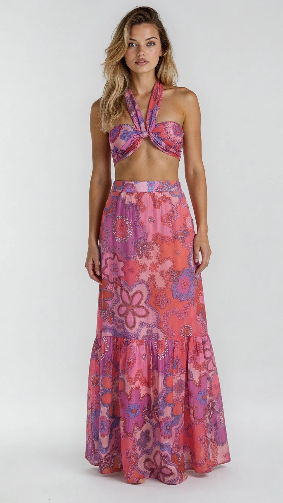 "BARI" Silk/Linen Neck Tie Top - Lime Bloom Introvertie VIENNA