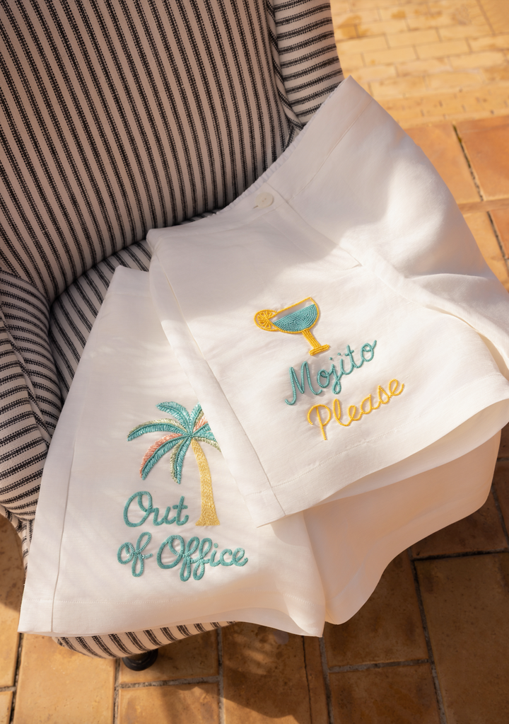 "RIVIERA" Hand-Embroidered OUT OF OFFICE Shorts Introvertie VIENNA