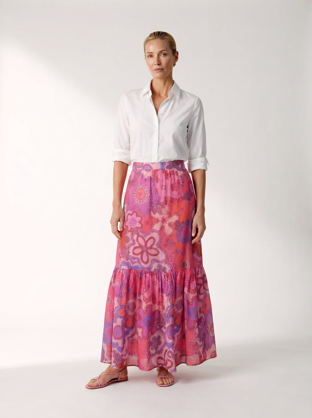 "SORRENTO" Silk/Linen Maxi Skirt Pink Bloom Introvertie VIENNA