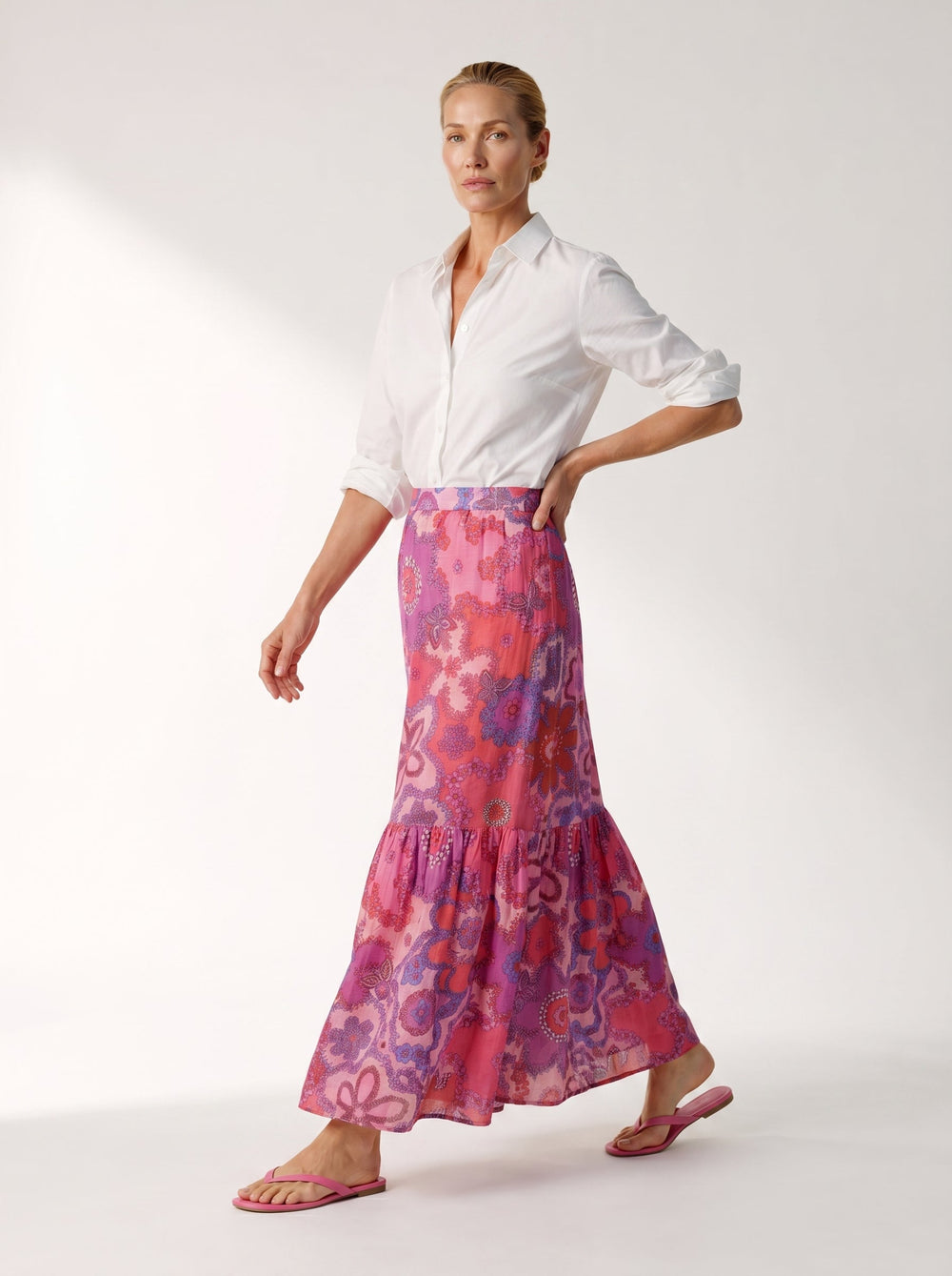 "SORRENTO" Silk/Linen Maxi Skirt Pink Bloom Introvertie VIENNA