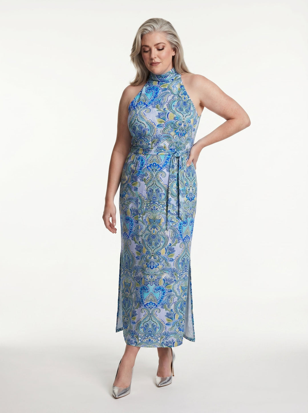 "NOLITA" Halterneck Viscose Jersey Dress Midi - watermelon Introvertie VIENNA