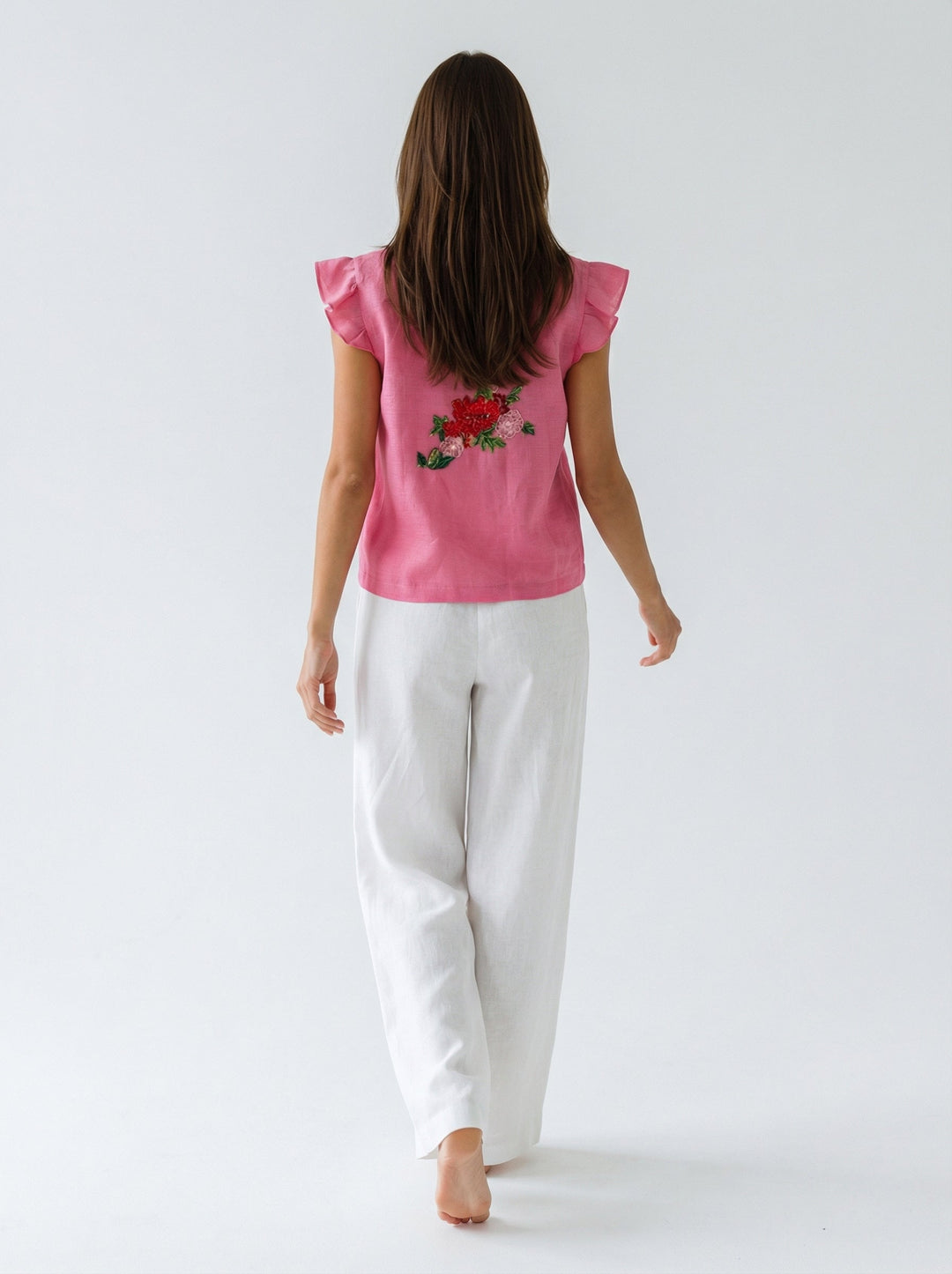 "MITZI" Hand-Embroidered Silk Linen Blouse Introvertie VIENNA