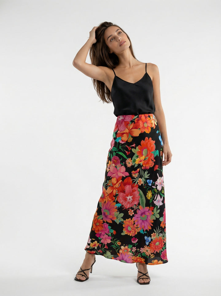 "OIA" Bias Cut Silk Skirt Maxi - Mosaic Multi Introvertie VIENNA