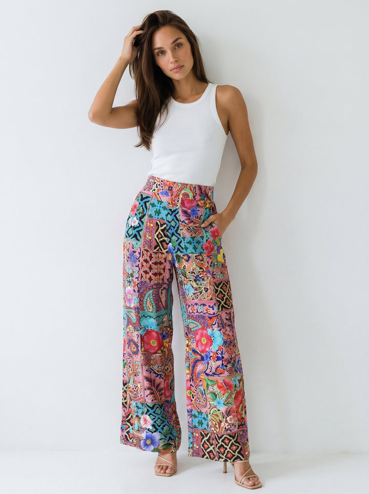 "JOHNNY" Silk Pants - Magical Mosaic Azure Introvertie VIENNA