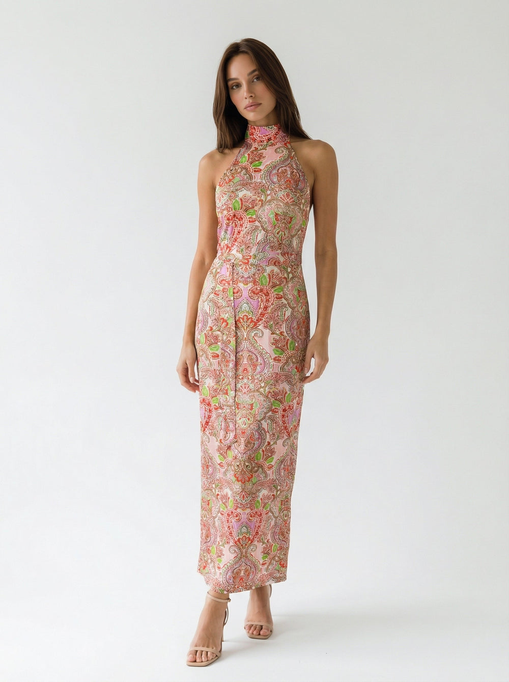 "NOLITA" Halterneck Viscose Jersey Dress Maxi - watermelon Introvertie VIENNA