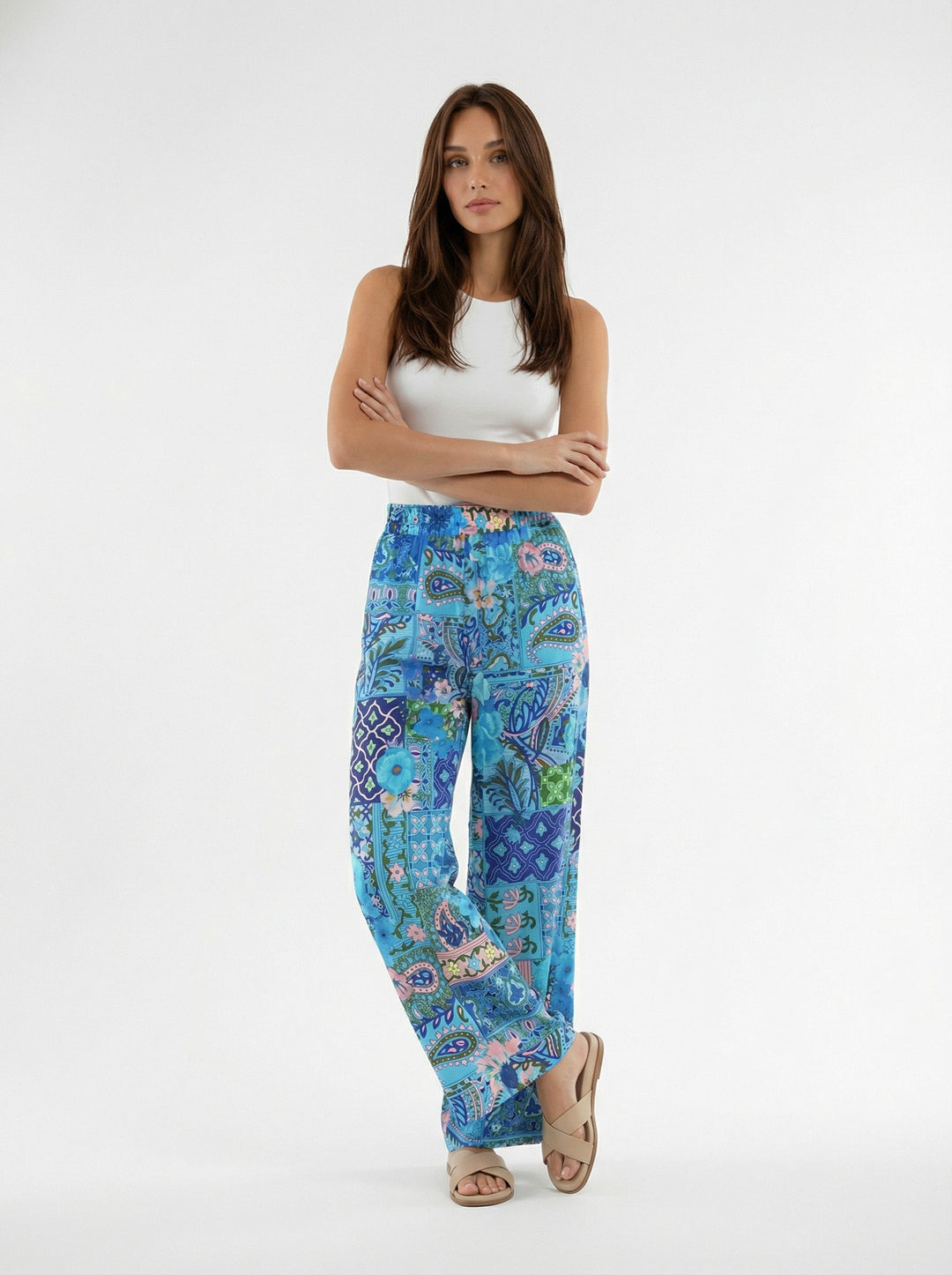 "JOHNNY" Silk Pants - Magical Mosaic Azure Introvertie VIENNA