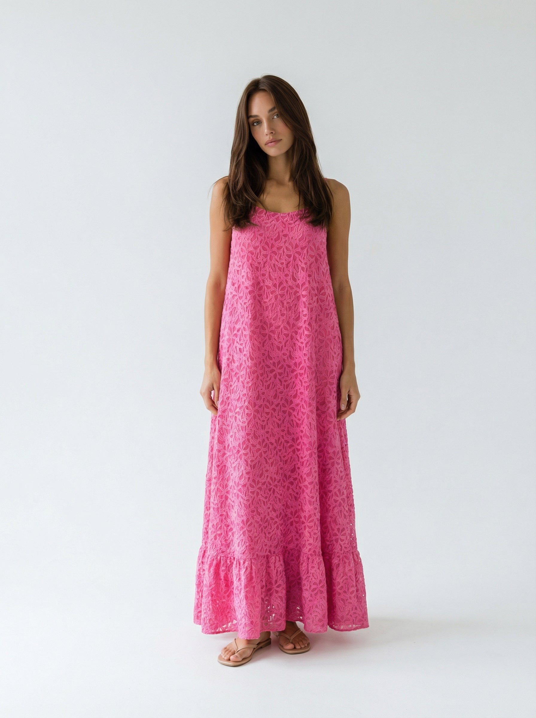"MADEIRA" A-Line Silk/Cotton Maxi Dress - frozen raspberries Introvertie VIENNA