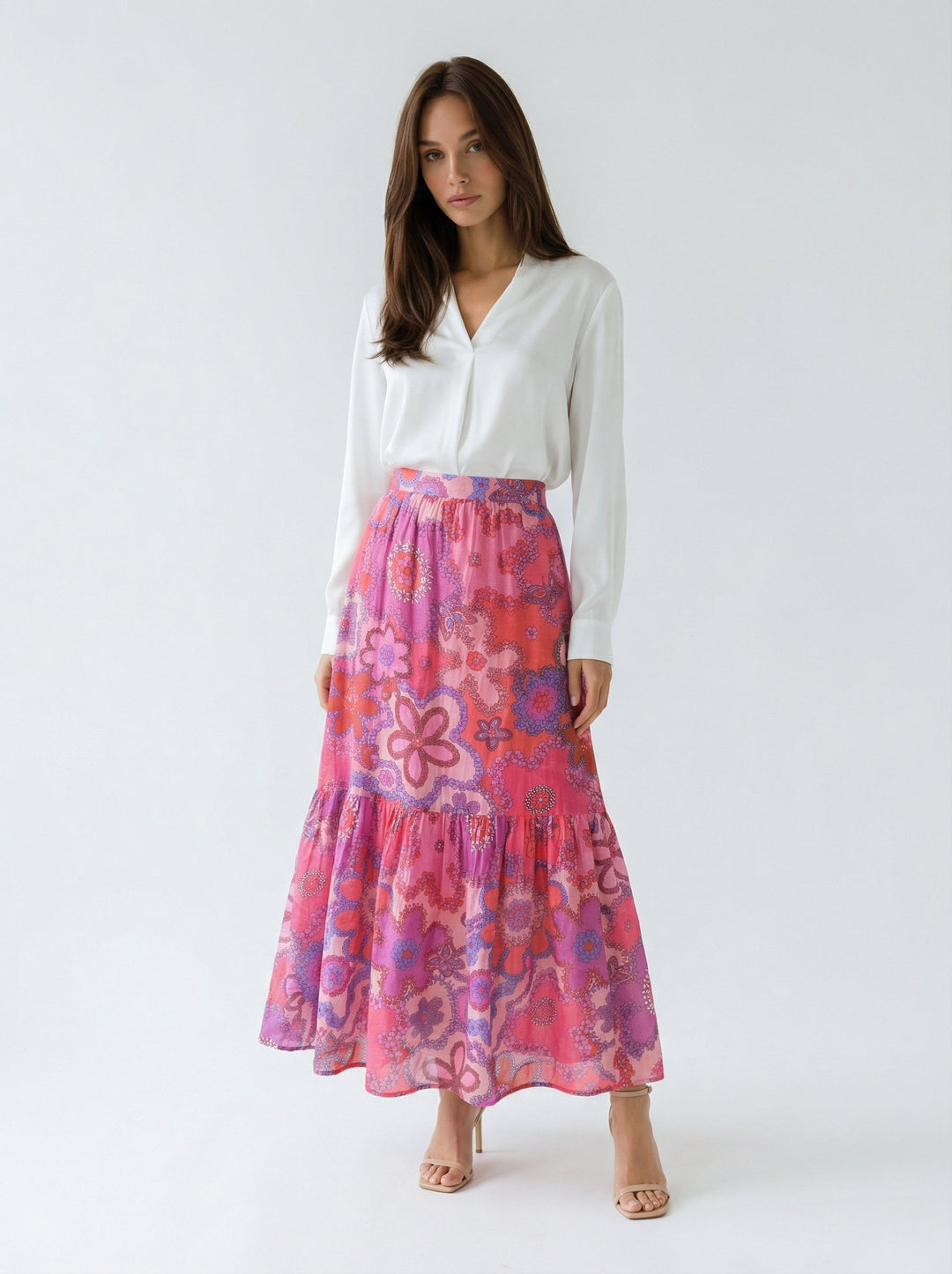 "SORRENTO" Silk/Linen Maxi Skirt Lime Bloom Introvertie VIENNA