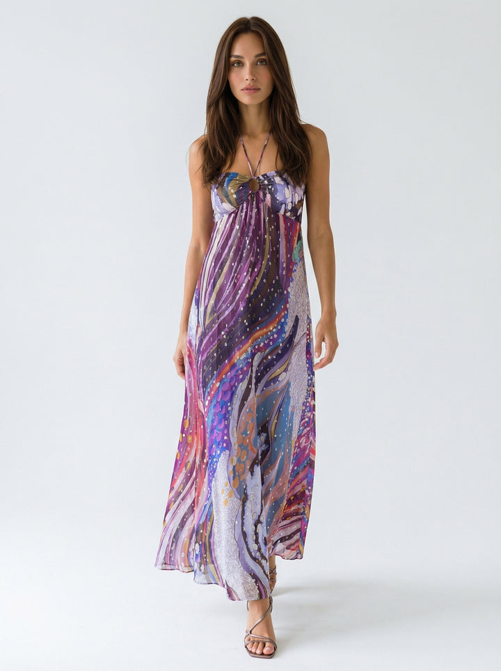 "FORGOT ABOUT YOU" Viscose Lurex Maxi Dress - Milky Way Introvertie VIENNA