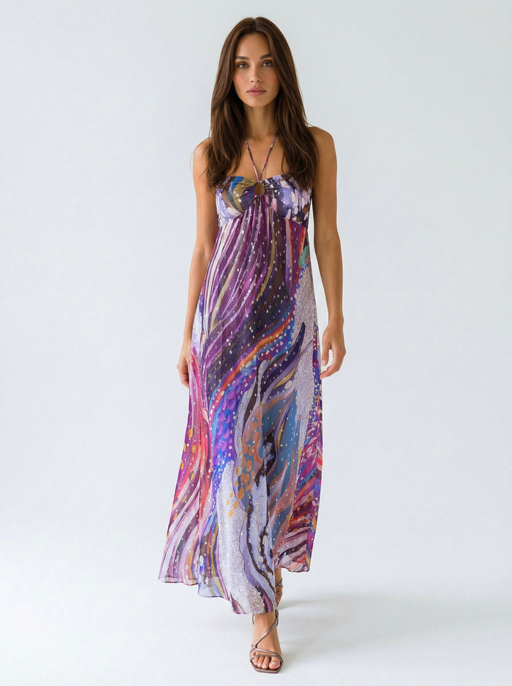 "FORGOT ABOUT YOU" Viscose Lurex Maxi Dress - Milky Way Introvertie VIENNA