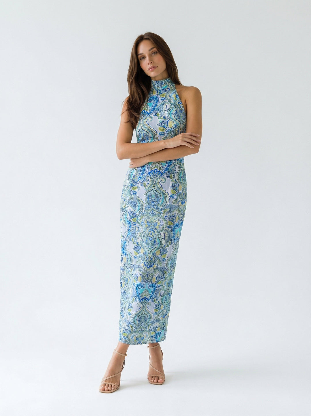 "NOLITA" Halterneck Viscose Jersey Dress Maxi - watermelon Introvertie VIENNA