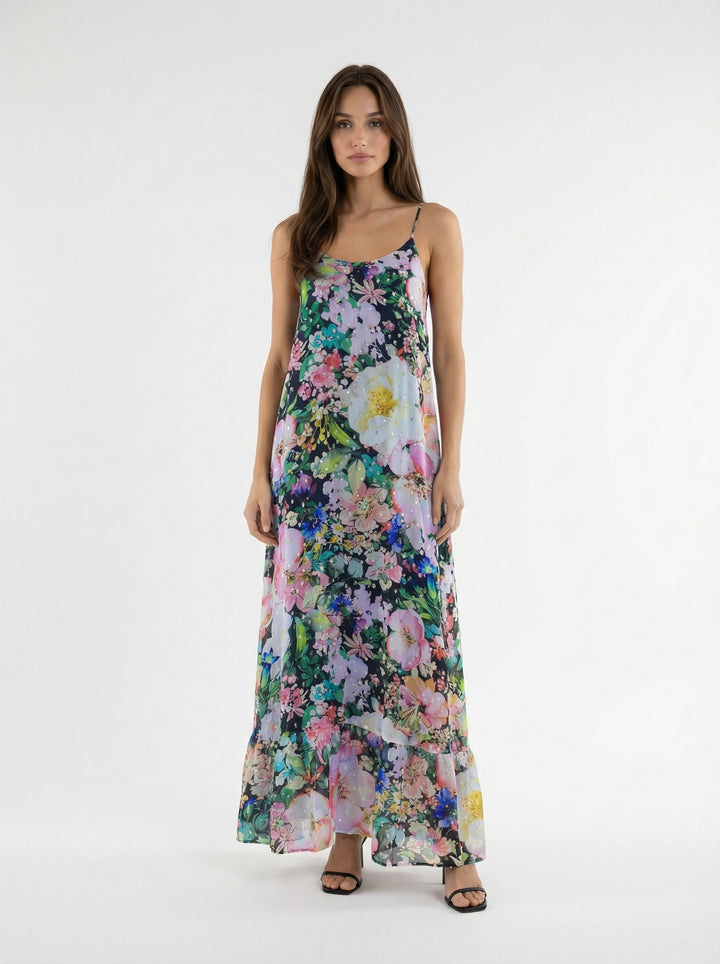 "MADEIRA" A-Line Viscose Lurex Maxi Dress - carmen Introvertie VIENNA