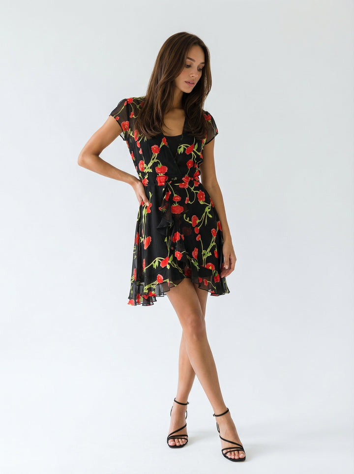 "ALICE" Silk Wrap Dress Mini in POPPY Introvertie VIENNA