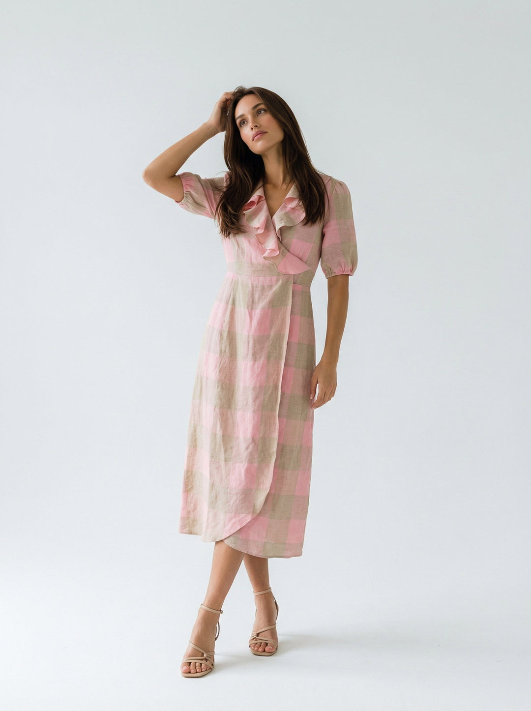 "CORNWALL" Linen Wrap Dress Maxi Zesty Rose Introvertie VIENNA