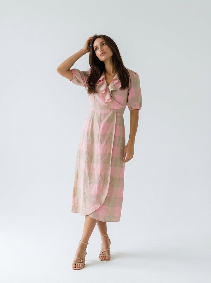 "CORNWALL" Linen Wrap Dress Maxi Zesty Rose Introvertie VIENNA