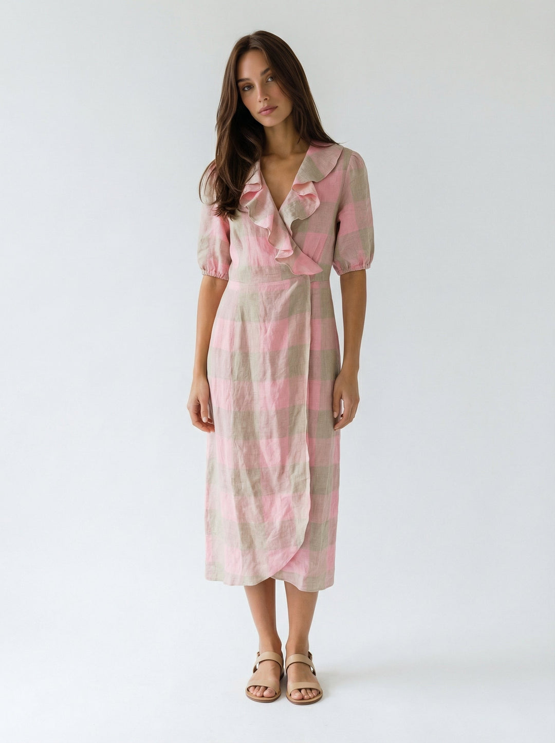 "CORNWALL" Linen Wrap Dress Maxi Zesty Rose Introvertie VIENNA