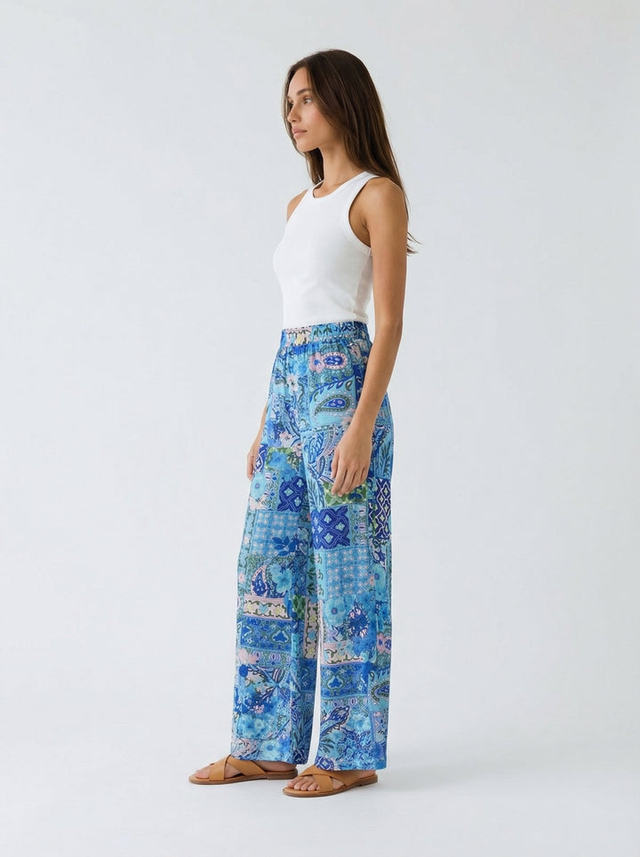 "JOHNNY" Silk Pants - Magical Mosaic Azure Introvertie VIENNA