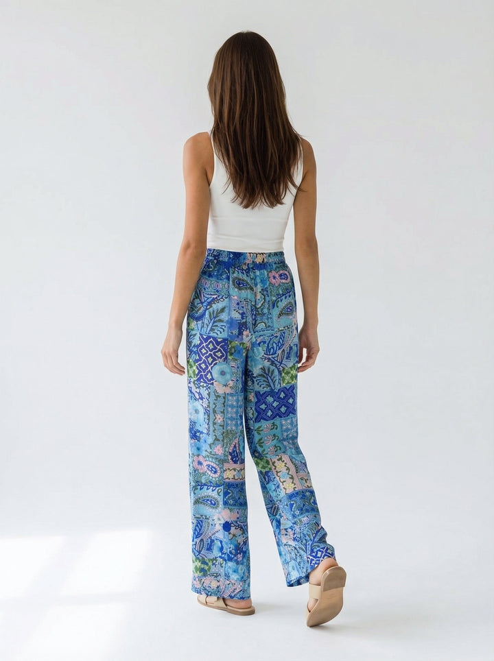 "JOHNNY" Silk Pants - Magical Mosaic Azure Introvertie VIENNA