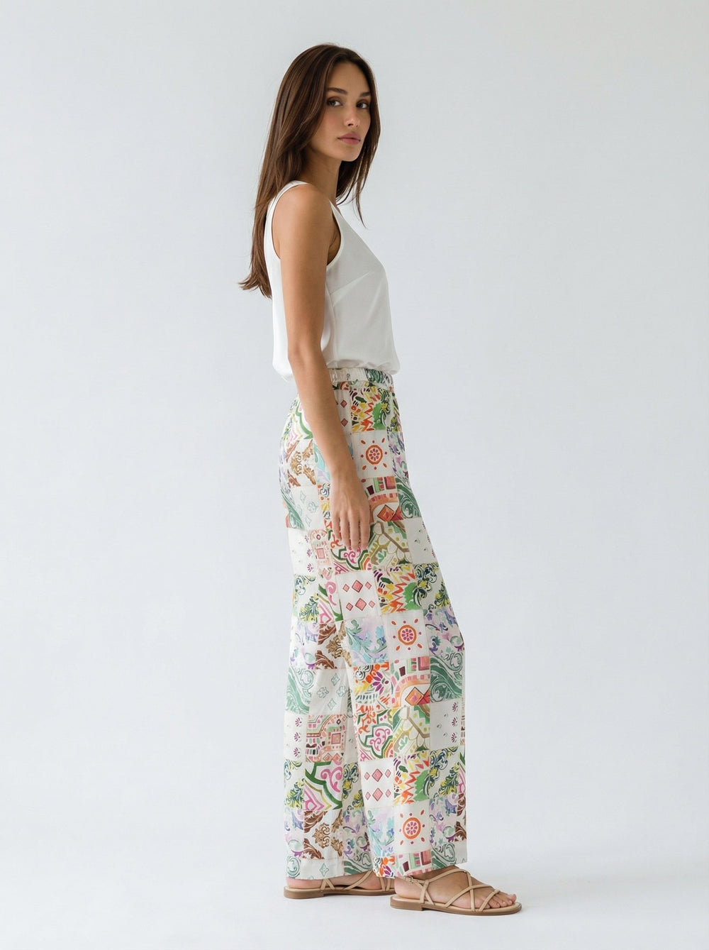 "JOHNNY" Stretch Silk Satin Pants - Azulejo Light Introvertie VIENNA