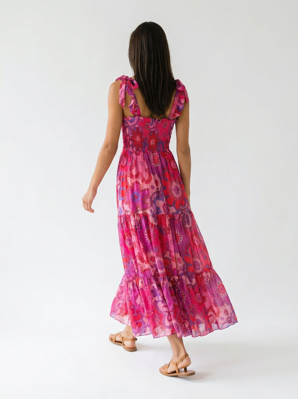 "GIRL GOT POCKETS" Shirred Silk/Linen Dress - Pink Bloom Introvertie VIENNA