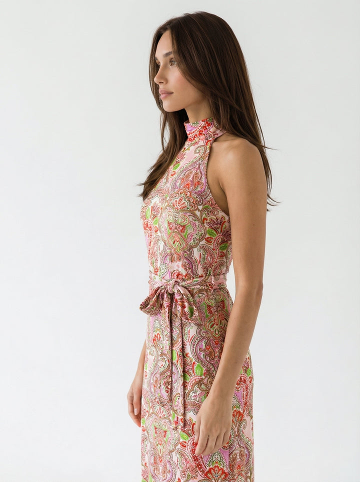 "NOLITA" Halterneck Viscose Jersey Dress Midi - watermelon Introvertie VIENNA